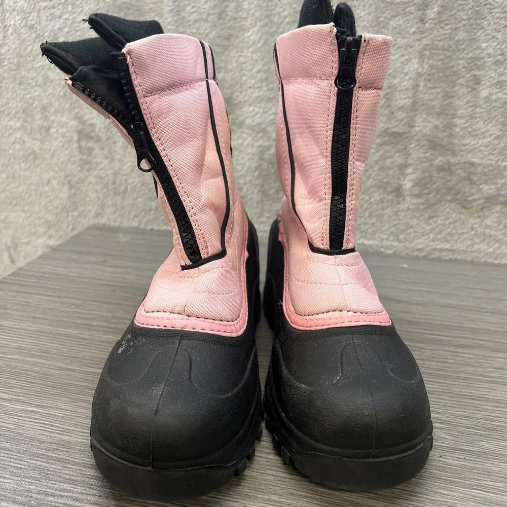 Itasca Kids Girls Pink Black Nylon Winter Snow Boots Size 6 Waterproof Front Zip